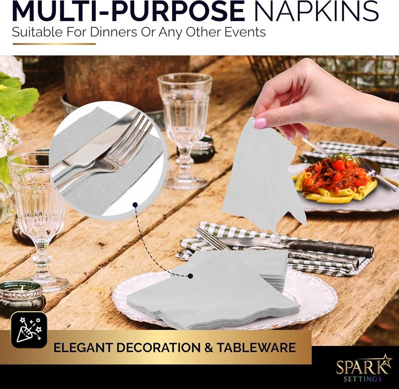 Amcrate Cocktail Napkins Disposable, Silver Beverage Napkins Soft and Absorbent Paper Napkins for Dinner, Party, Wedding, Or Every Day Use, 7” x 7” 2 Ply Party Napkins, Pack of 40 - By - Image 5